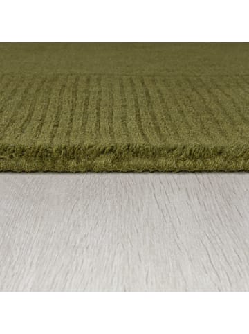 KADIMA DESIGN Wollteppich Uni-Design mit Bordüre, rutschfest, 100% Wolle Teppich in Grün