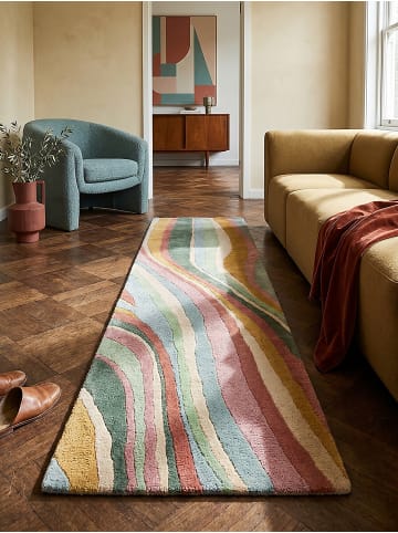 KADIMA DESIGN Teppich Wolle Handgetuftet DERWENT Wellen Muster Wohnzimmer in Multicolor-Grün