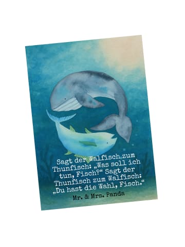 Mr. & Mrs. Panda Ansichtskarte Walfisch Thunfisch Design mit Spruch in Weiß