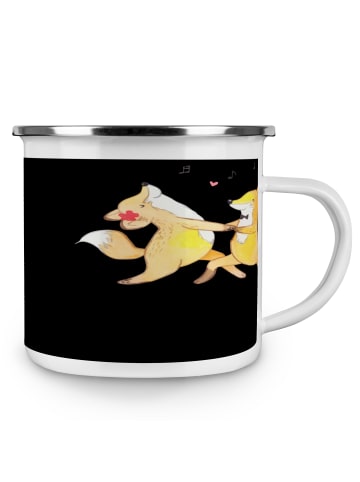 Mr. & Mrs. Panda Camping Emaille Tasse 15. Hochzeitstag Gläserne... in Schwarz