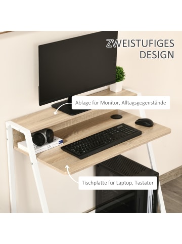 HOMCOM Schreibtisch in Weiß & Eiche 84L x 45B x 85H cm