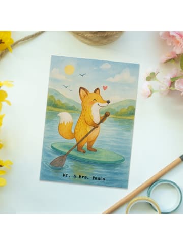 Mr. & Mrs. Panda Postkarte Fuchs Stand Up Paddling Design ohne S... in Weiß