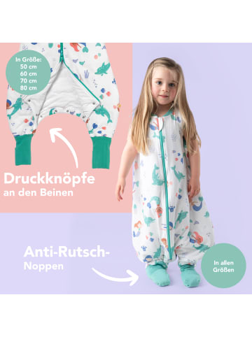 Schlummersack Schlafsack mit Füßen und umklappbaren Bündchen 1.0 TOG in Weiß-Türkis
