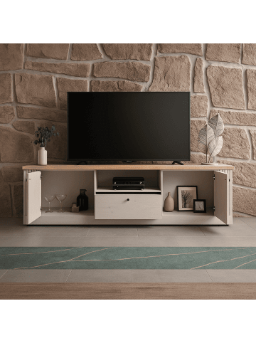 CALICOSY TV-Möbel COUNTRY in Weiß - (W) 211  x (H) 58  x (L) 44  cm
