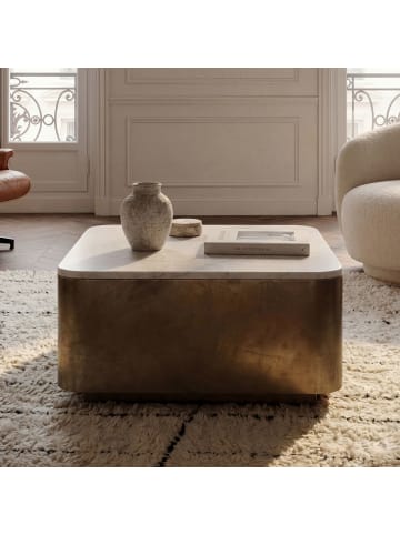 FineBuy Couchtisch in Gold / Marmor / 60x60x34