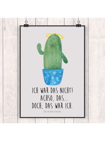 Mr. & Mrs. Panda Bild für Wand Kaktus Heilig mit Spruch in Grau Pastell