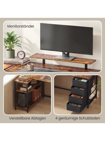 VASAGLE Computertisch Barnet in Braun - (B)160 x (H)90 x (T)80 cm