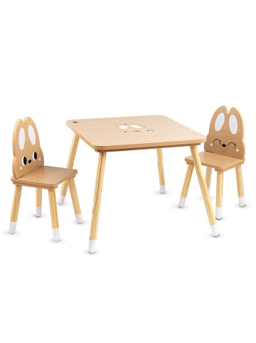 Moni Kinder Tischset 2 Stühle Hase in braun