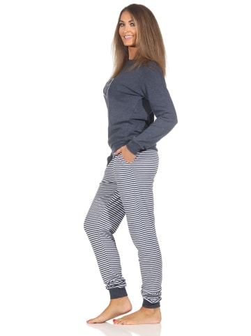 NORMANN Interlock Schlafanzug langarm Bündchen Herzmotiv - 87353 in blau