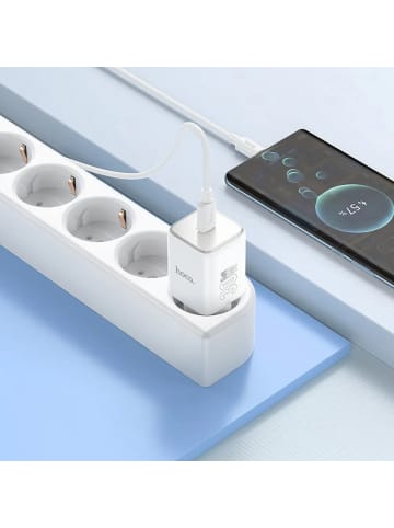 HOCO Netz-Ladegerät Typ C + Kabel Typ C auf Typ C PD QC 30W in Schwarz
