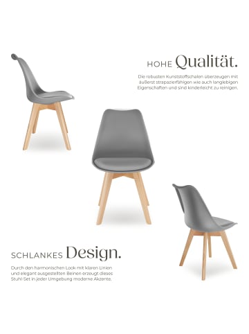 tectake Küchenstuhl Scandi-Design, gepolsterte Sitzfläche, 49 x 53 x 82 cm