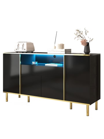 ABRIHOME Sideboard in Schwarz Hochglanz mit 1 Schublade, B150 T40 H80 cm