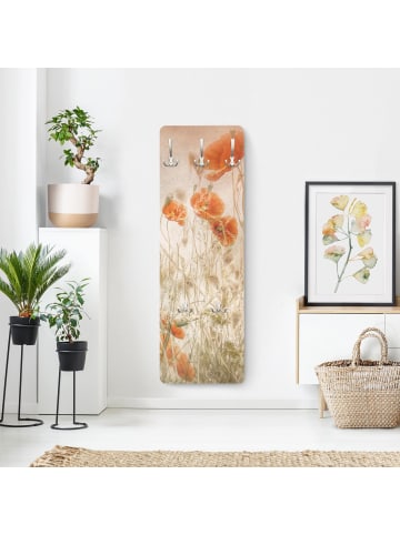 WALLART Garderobe - Mohnblumen und Gräser im Feld in Creme-Beige