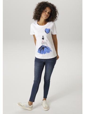 Aniston CASUAL T-Shirt in weiß-royalblau-schwarz-rosa