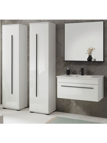 Furn.Design Badmöbel-Set weiß Hochglanz schwarz 190 cm, Badkombination mit Waschbecken