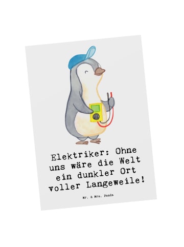 Mr. & Mrs. Panda Postkarte Elektriker Helden mit Spruch in Weiß