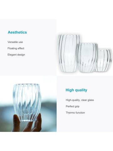 Intirilife Doppelwandiges Thermo Glas Teeglas Kaffeeglas in 2x 210ml Transparent