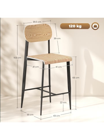 HOMCOM Barhocker-43L x 55B x 103H cm-Naturholz