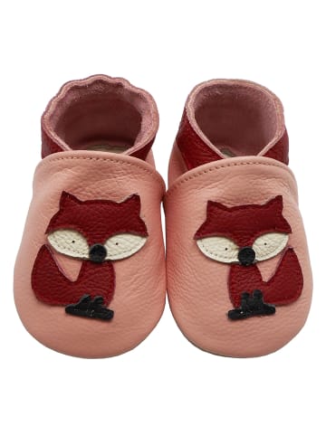 Yalion Baby Krabbelschuhe aus Leder mit rutschfester Sohle – Rosa mit Fuchs-Muster