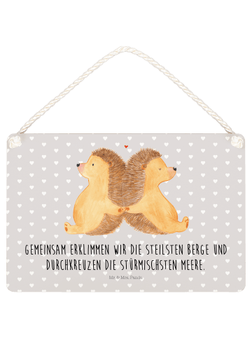 Mr. & Mrs. Panda Dekoschild Igel händchenhaltend mit Spruch in Grau Pastell