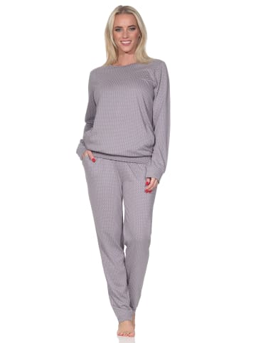 NORMANN Langarm Schlafanzug Pyjama Bündchen Tupfen Optik in Allover1