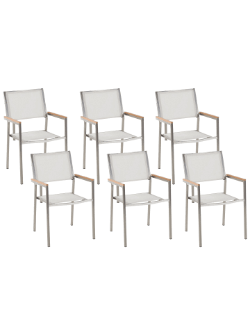 Beliani 6er-Set Esszimmerstuhl GROSSETO in Weiß/Silber/Braun