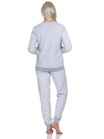 NORMANN Frottee Schlafanzug lang Bündchen und Applikation - 82675 in rosa