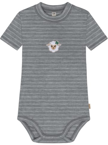 Normani Outdoor Sports Baby Kurzarm Body - 100% Bio-Merinowolle in Grau gestreift