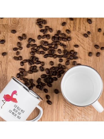 Mr. & Mrs. Panda Emaille Tasse Flamingo Yoga mit Spruch in Weiß