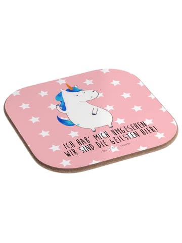 Mr. & Mrs. Panda Untersetzer für Gläser Einhorn Mann mit Spruch in Rot Pastell