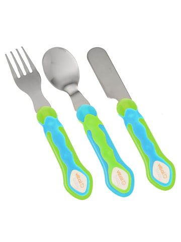 Vital Baby Kinder Besteckset 3-teilig - Messer, Gabel und Löffel Edelstahl blau/grün