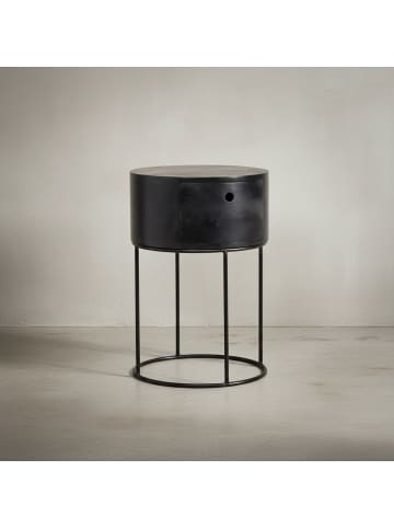KADIMA DESIGN Nachttisch Rund Holz Stauraum Schublade Industrial, Beistelltisch in Schwarz