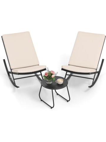 COSTWAY 3 tlg. Gartenmöbel Set mit Schaukelstuhl in Beige