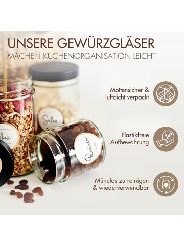 MOYO Gewürzbehälter Set 12 Stück mit Etiketten in transparent - 154ml