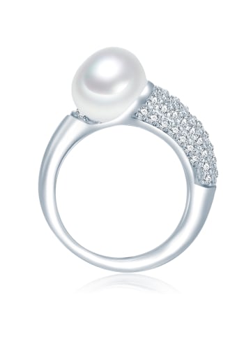 Valero Pearls Ring aus Sterling Silber mit Zirkonia Süßwasser-Zuchtperle in silber
