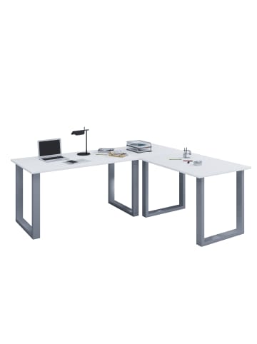 VCM  U Schreibtisch Eckschreibtisch L Form 160x130x50 in Silber / Weiß