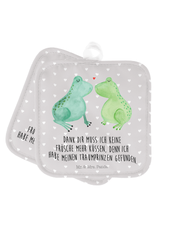 Mr. & Mrs. Panda 2er Set Topflappen  Frosch Liebe mit Spruch in Grau Pastell