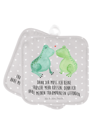 Mr. & Mrs. Panda Topflappen Frosch Liebe mit Spruch in Grau Pastell