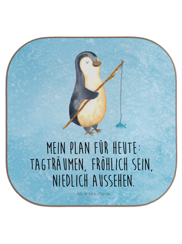 Mr. & Mrs. Panda Bierdeckel Pinguin Angler mit Spruch in Eisblau