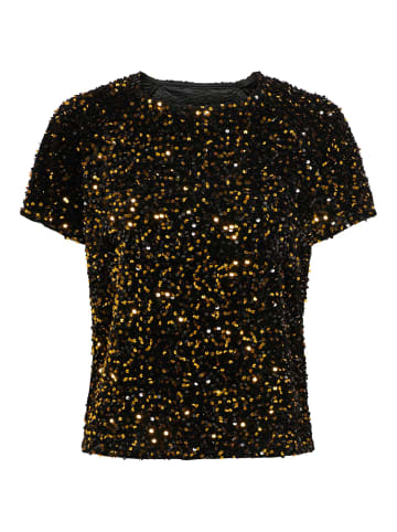 JACQUELINE de YONG Glitzer Pailletten Bluse Kurzarm T-Shirt Elegant Party JDYSHIRLEY in Gold