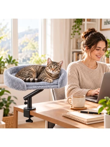 relaxdays Katzenbett "Schreibtisch" in Grau/ Schwarz - (B)44 x (H)39 x (T)33 cm