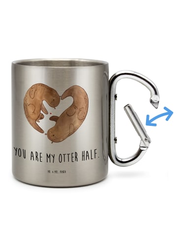 Mr. & Mrs. Panda Camping Becher Otter Herz mit Spruch in Silber