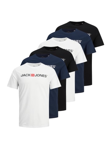 Jack & Jones T-Shirt 6er Pack in Weiß/Marineblau/Schwarz