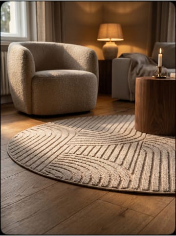 KADIMA DESIGN Flachgewebe-Teppich Hoch-Tief Bögen 3D Relief Pflegeleicht in Beige