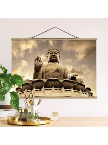 WALLART Stoffbild mit Posterleisten - Großer Buddha Sepia in Creme-Beige