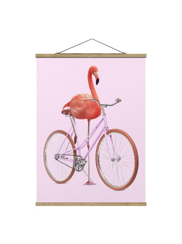 WALLART Stoffbild - Jonas Loose - Flamingo mit Fahrrad in Rosa