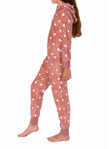 NORMANN Jumpsuit Schlafanzug Overall Coralfleece Tupfen - 76793 in rosa
