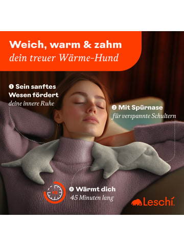 Leschi Wärmekissen 100 % Bio-Baumwolle, Körnerkissen "Hund Winston" in grau