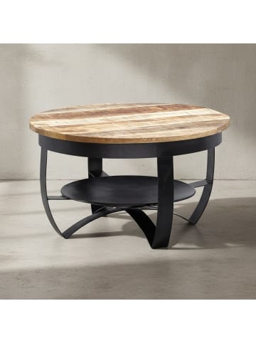 KADIMA DESIGN Couchtisch | Mango/Metall, 60x34x60cm, Industrial, Rund