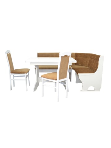möbel-direkt 4tlg. Eckbankgruppe Bank, Esstisch, Stühle in weiß/beige
